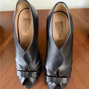Valentino Black Peep-Toe Heels with Bow